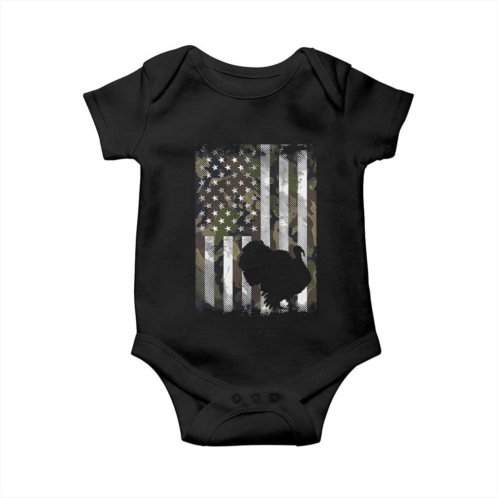 Turkey Hunting Camo US American Flag Thanksgiving Baby Onesie TS11 Black Print Your Wear