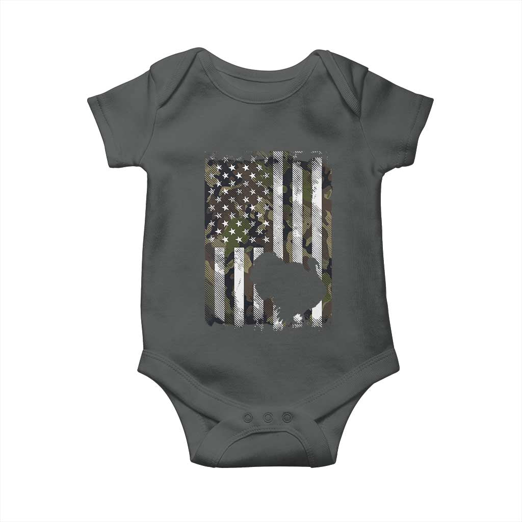 Turkey Hunting Camo US American Flag Thanksgiving Baby Onesie TS11 Dark Heather Print Your Wear