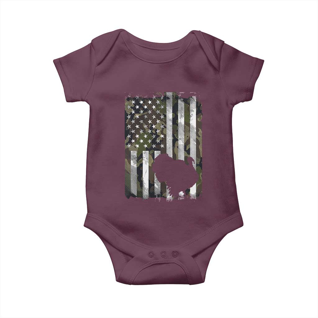 Turkey Hunting Camo US American Flag Thanksgiving Baby Onesie TS11 Maroon Print Your Wear