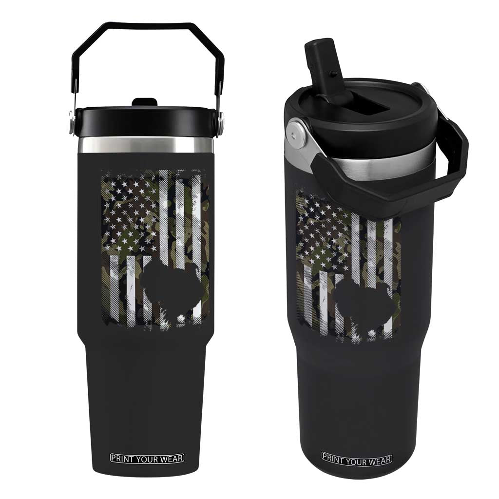 Turkey Hunting Camo US American Flag Thanksgiving Flip Straw Tumbler TS11 One Size: 30 oz Black Print Your Wear