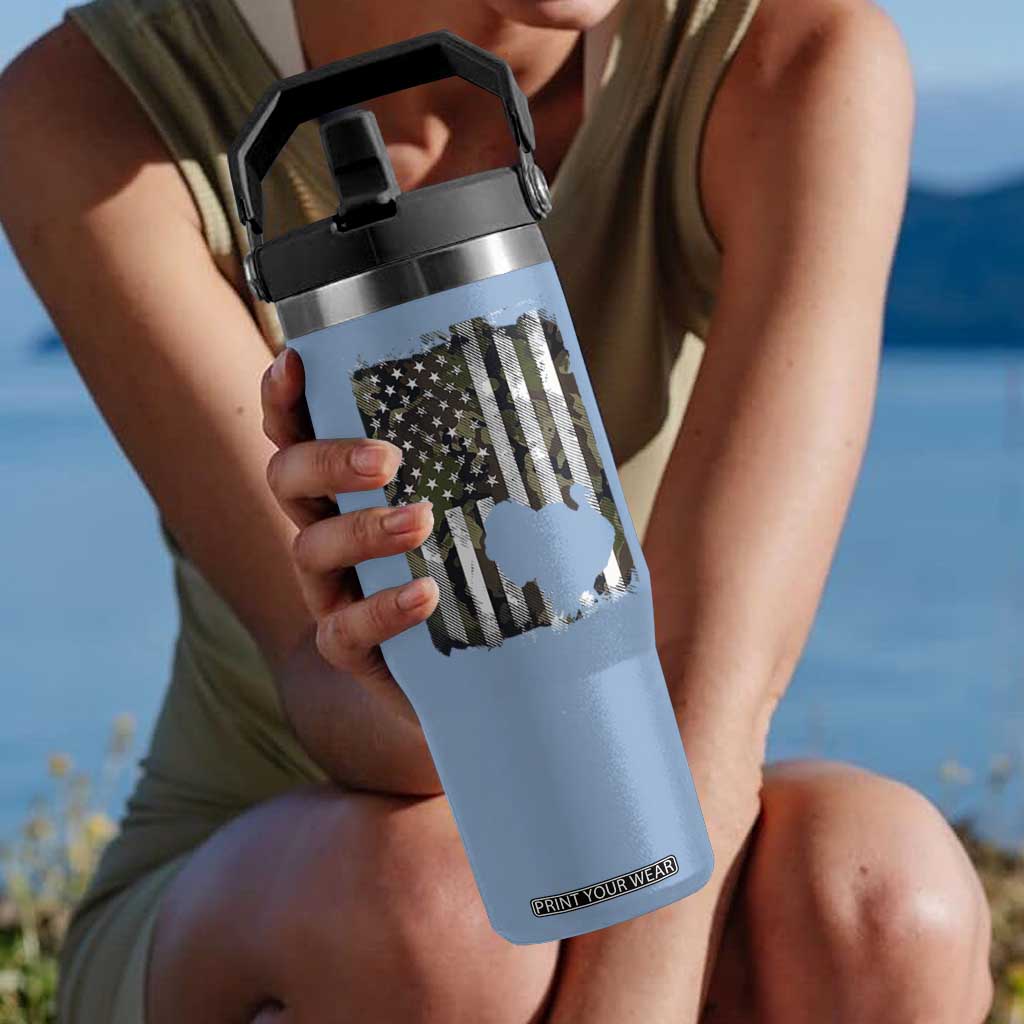 Turkey Hunting Camo US American Flag Thanksgiving Flip Straw Tumbler TS11 One Size: 30 oz Light Blue Print Your Wear
