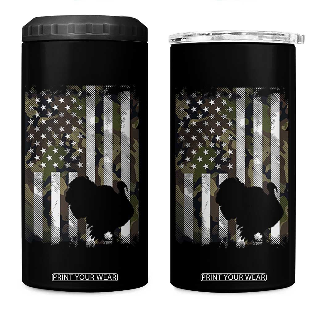 Turkey Hunting Camo US American Flag Thanksgiving 4 in 1 Can Cooler Tumbler TS11 One Size: 16 oz Black Print Your Wear