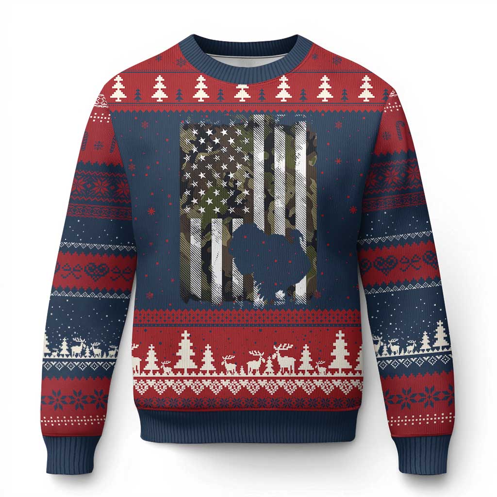 Turkey Hunting Camo US American Flag Thanksgiving Ugly Christmas Sweater TS11 Navy Red Print Your Wear