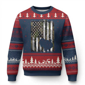 Turkey Hunting Camo US American Flag Thanksgiving Ugly Christmas Sweater TS11 Navy Red Print Your Wear