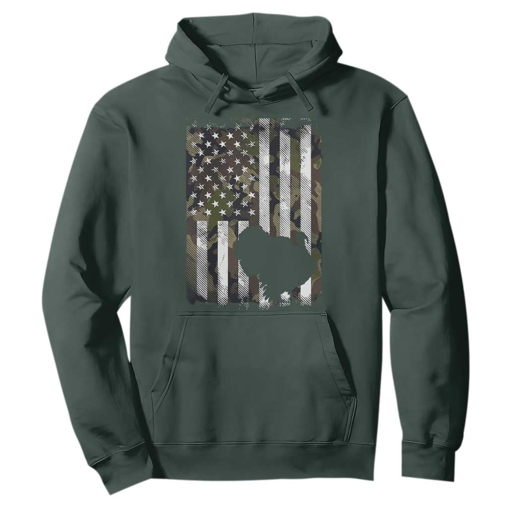 Turkey Hunting Camo US American Flag Thanksgiving Hoodie TS11 Dark Forest Green Print Your Wear