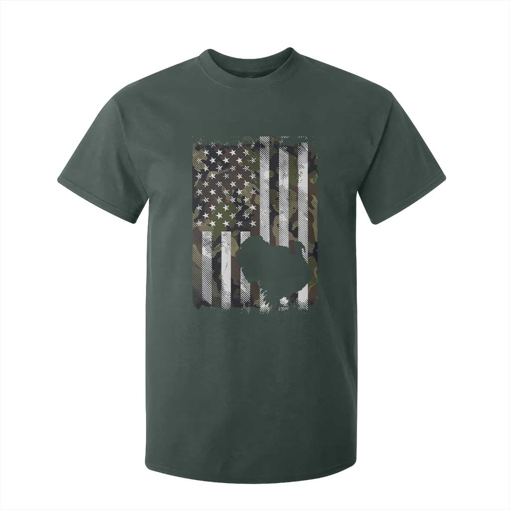 Turkey Hunting Camo US American Flag Thanksgiving T Shirt For Kid TS11 Dark Forest Green Print Your Wear