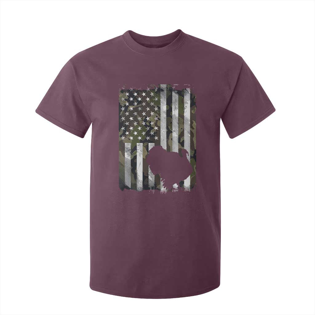 Turkey Hunting Camo US American Flag Thanksgiving T Shirt For Kid TS11 Maroon Print Your Wear