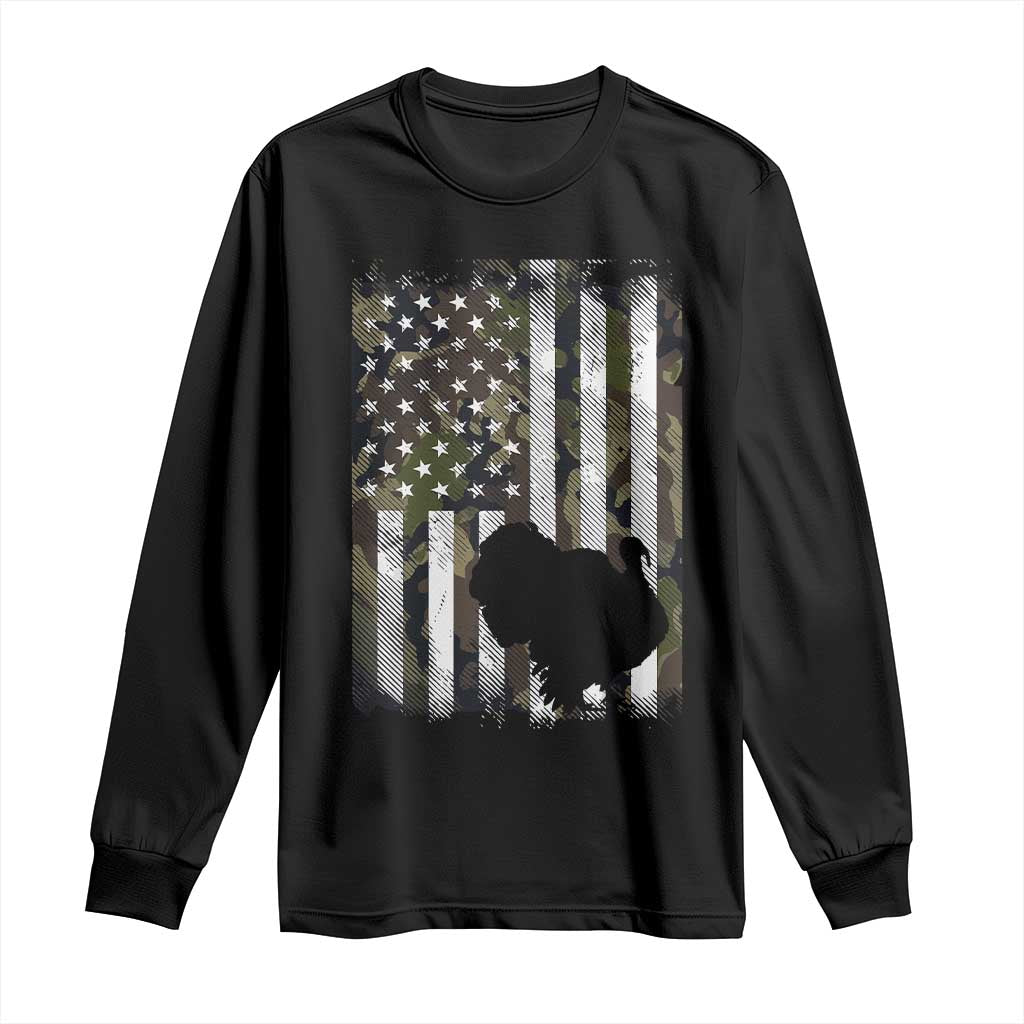 Turkey Hunting Camo US American Flag Thanksgiving Long Sleeve Shirt TS11 Black Print Your Wear