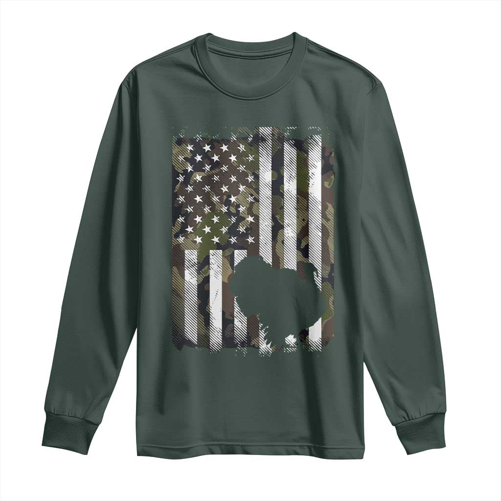 Turkey Hunting Camo US American Flag Thanksgiving Long Sleeve Shirt TS11 Dark Forest Green Print Your Wear