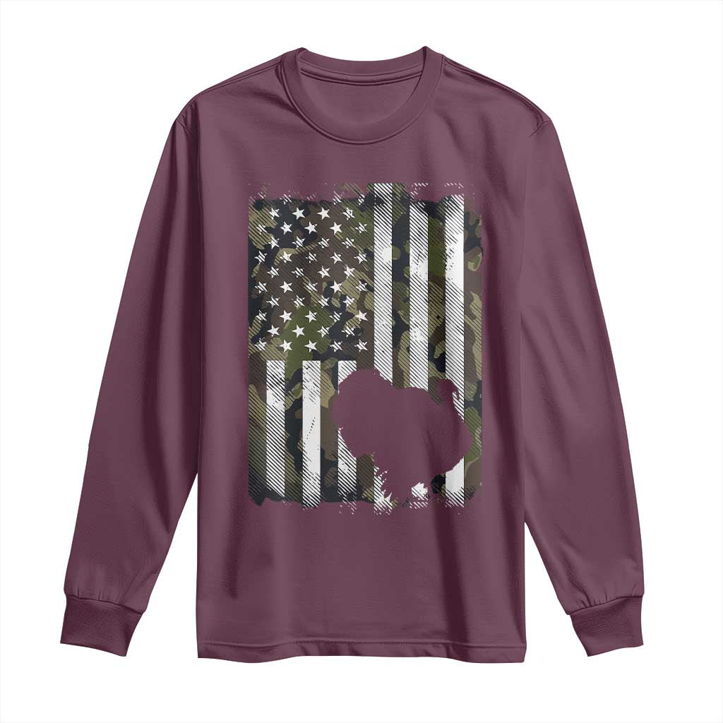 Turkey Hunting Camo US American Flag Thanksgiving Long Sleeve Shirt TS11 Maroon Print Your Wear