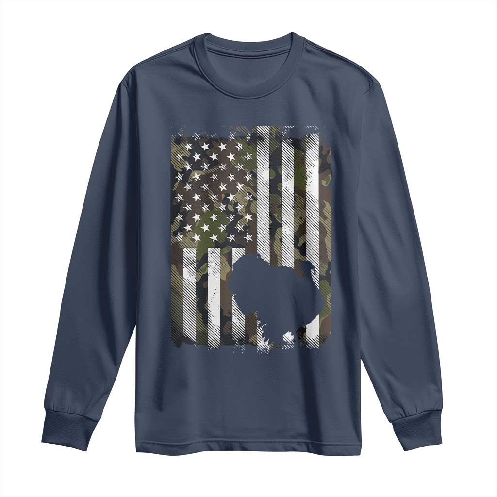 Turkey Hunting Camo US American Flag Thanksgiving Long Sleeve Shirt TS11 Navy Print Your Wear