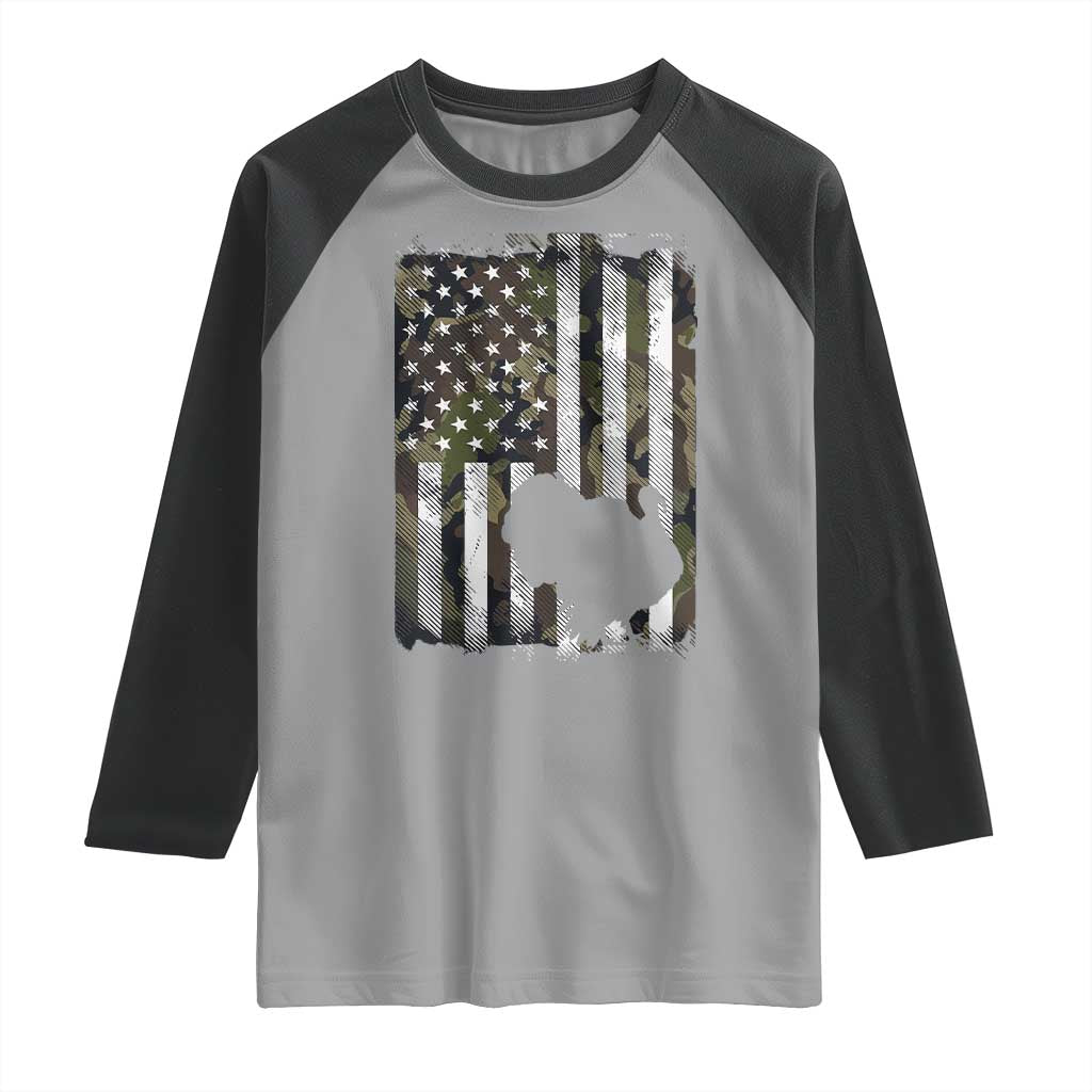 Turkey Hunting Camo US American Flag Thanksgiving Raglan Shirt TS11 Sport Gray Black Print Your Wear
