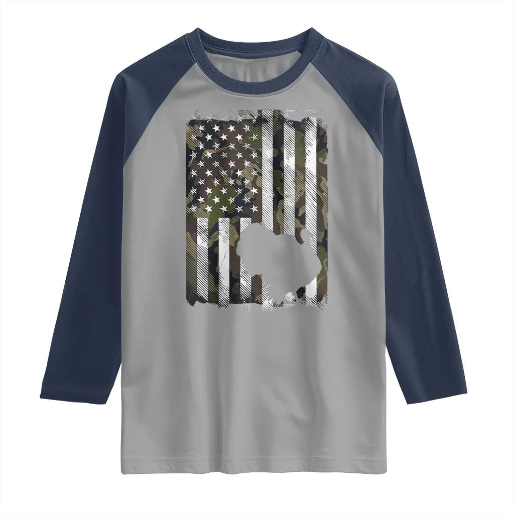 Turkey Hunting Camo US American Flag Thanksgiving Raglan Shirt TS11 Sport Gray Navy Print Your Wear