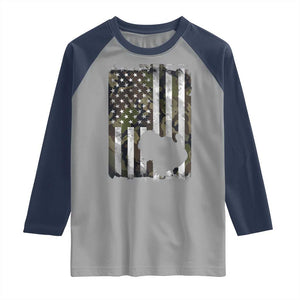Turkey Hunting Camo US American Flag Thanksgiving Raglan Shirt TS11 Sport Gray Navy Print Your Wear