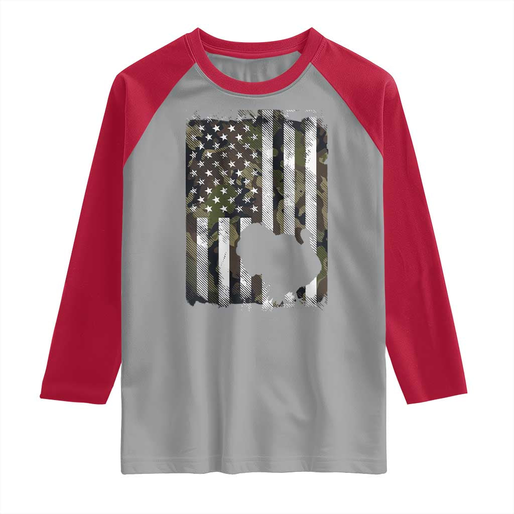 Turkey Hunting Camo US American Flag Thanksgiving Raglan Shirt TS11 Sport Gray Red Print Your Wear