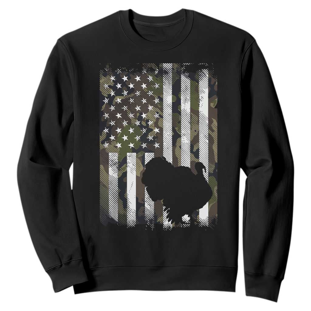 Turkey Hunting Camo US American Flag Thanksgiving Sweatshirt TS11 Black Print Your Wear