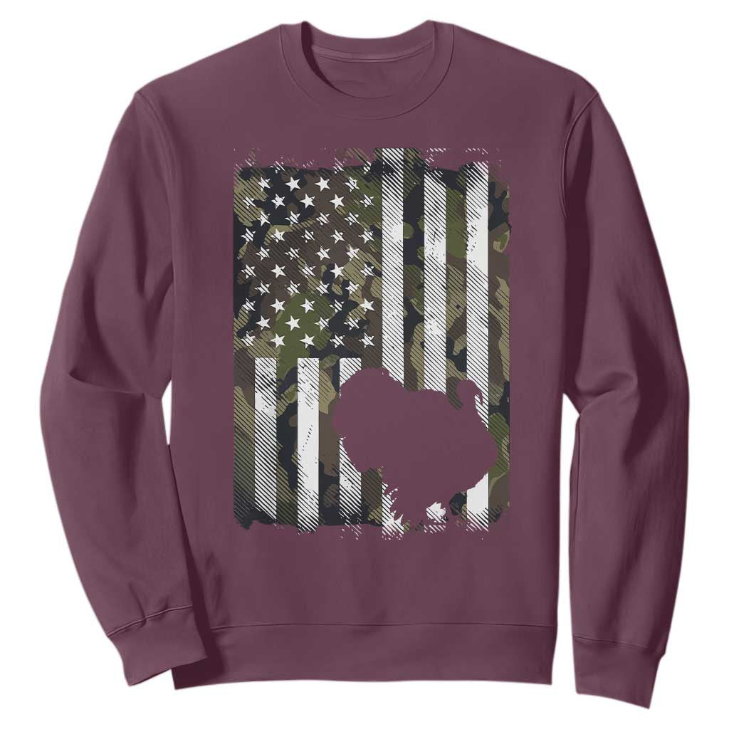 Turkey Hunting Camo US American Flag Thanksgiving Sweatshirt TS11 Maroon Print Your Wear