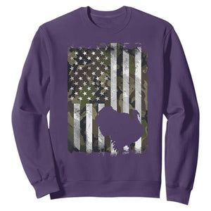 Turkey Hunting Camo US American Flag Thanksgiving Sweatshirt TS11 Purple Print Your Wear