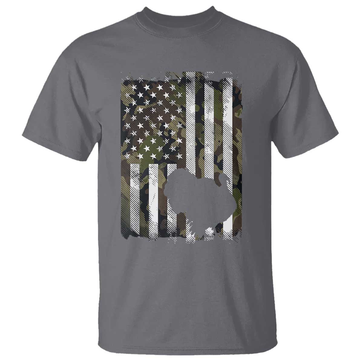 Turkey Hunting Camo US American Flag Thanksgiving T Shirt TS11 Charcoal Print Your Wear