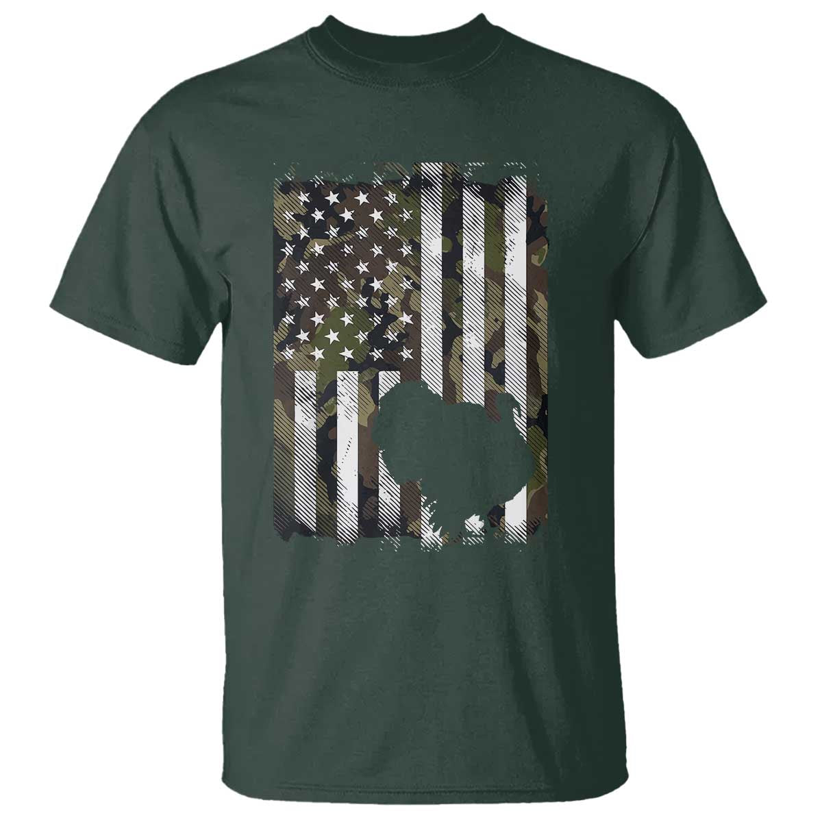 Turkey Hunting Camo US American Flag Thanksgiving T Shirt TS11 Dark Forest Green Print Your Wear