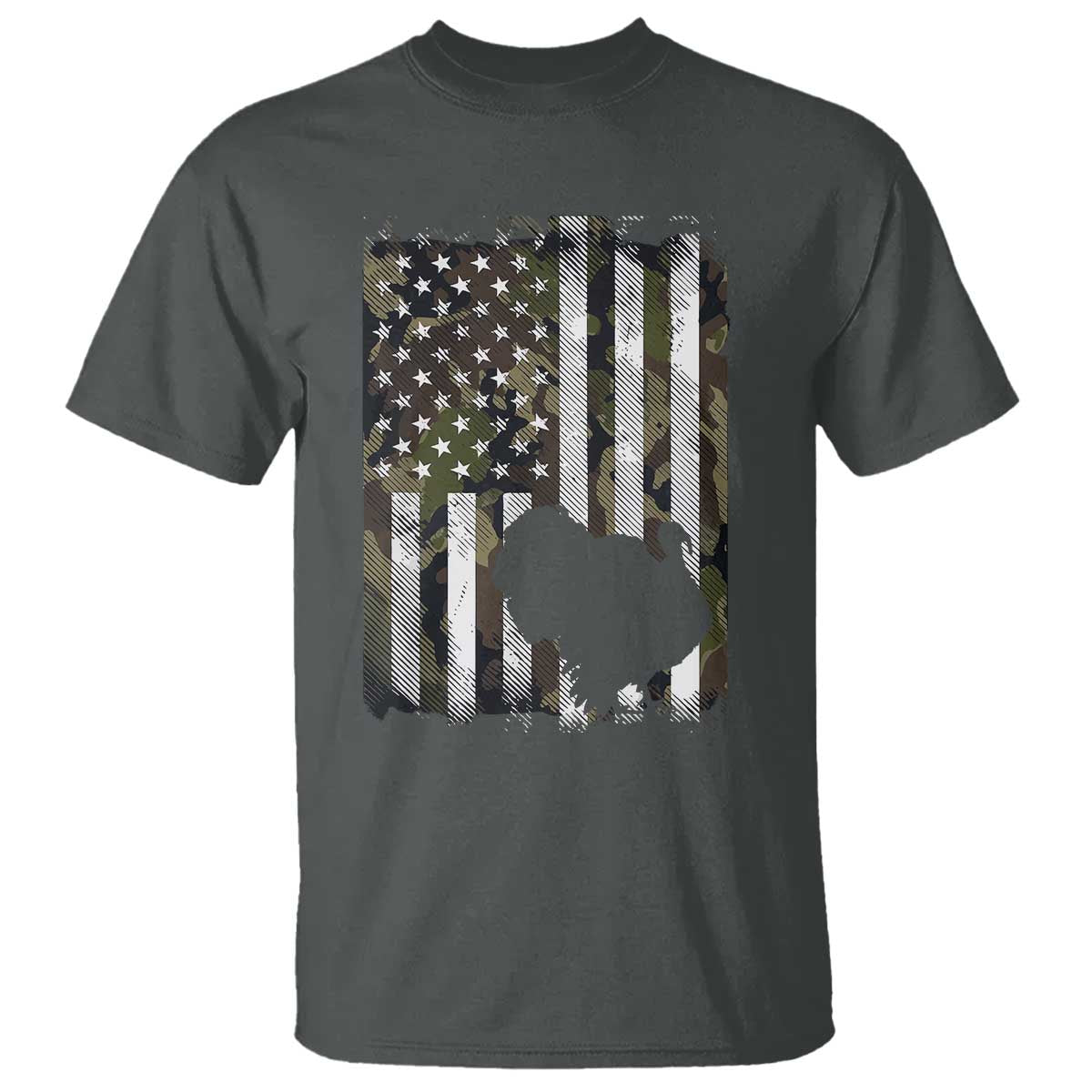 Turkey Hunting Camo US American Flag Thanksgiving T Shirt TS11 Dark Heather Print Your Wear