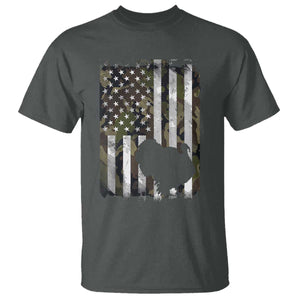 Turkey Hunting Camo US American Flag Thanksgiving T Shirt TS11 Dark Heather Print Your Wear