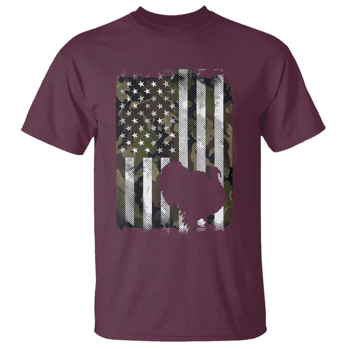 Turkey Hunting Camo US American Flag Thanksgiving T Shirt TS11 Maroon Print Your Wear