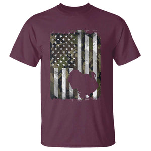Turkey Hunting Camo US American Flag Thanksgiving T Shirt TS11 Maroon Print Your Wear