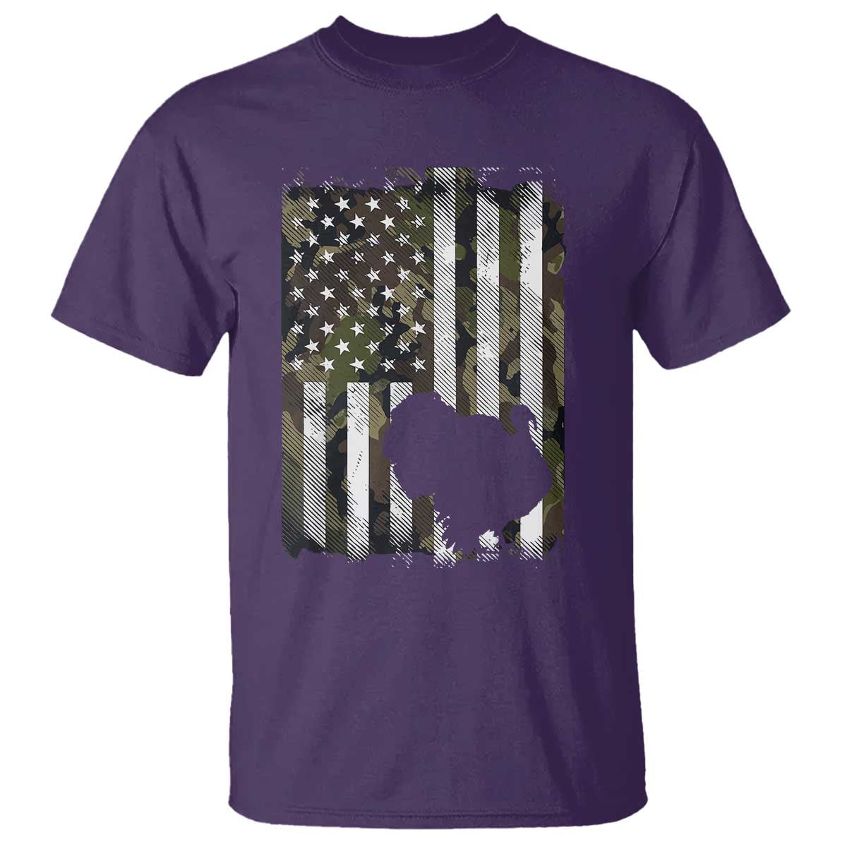 Turkey Hunting Camo US American Flag Thanksgiving T Shirt TS11 Purple Print Your Wear