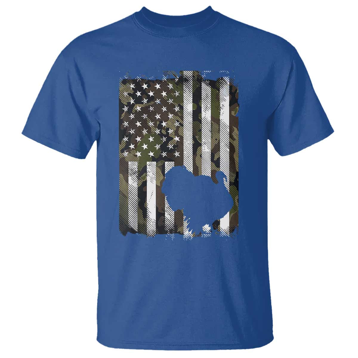 Turkey Hunting Camo US American Flag Thanksgiving T Shirt TS11 Royal Blue Print Your Wear