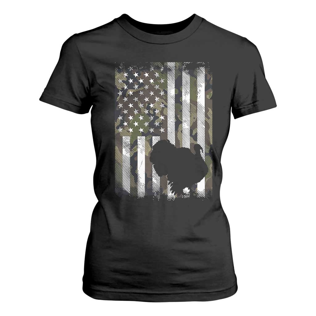 Turkey Hunting Camo US American Flag Thanksgiving T Shirt For Women TS11 Black Print Your Wear