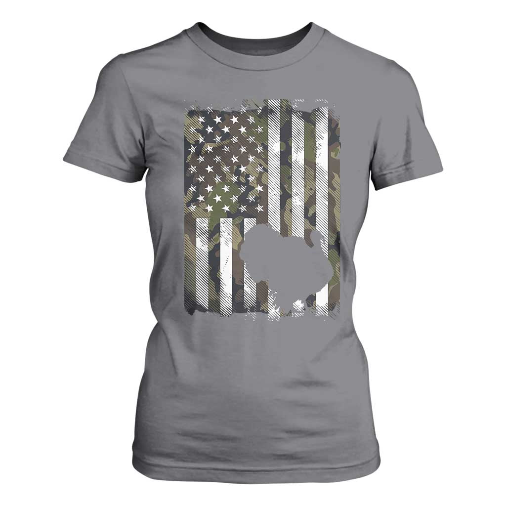 Turkey Hunting Camo US American Flag Thanksgiving T Shirt For Women TS11 Charcoal Print Your Wear