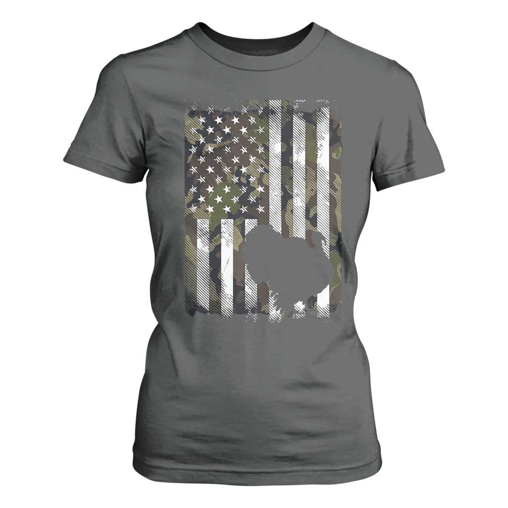 Turkey Hunting Camo US American Flag Thanksgiving T Shirt For Women TS11 Dark Heather Print Your Wear