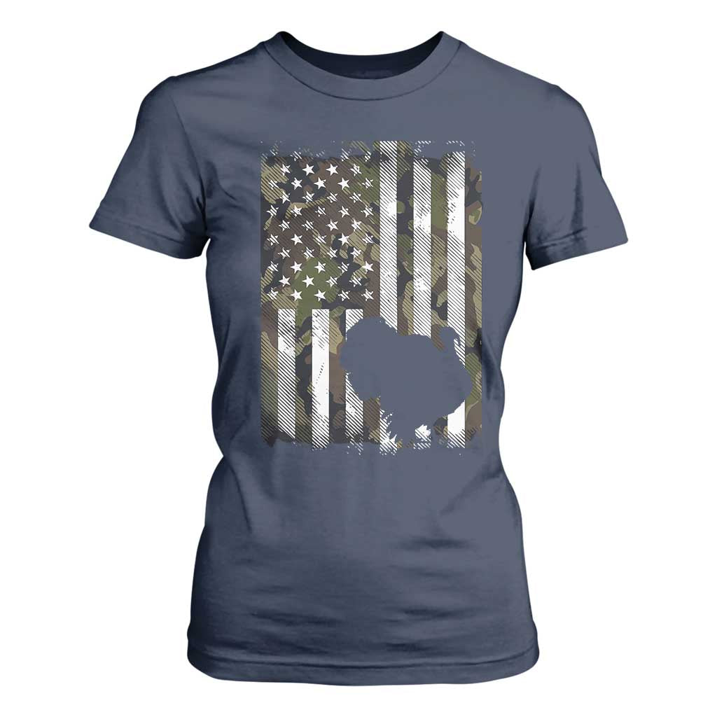 Turkey Hunting Camo US American Flag Thanksgiving T Shirt For Women TS11 Navy Print Your Wear