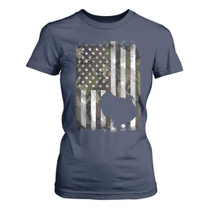 Turkey Hunting Camo US American Flag Thanksgiving T Shirt For Women TS11 Navy Print Your Wear
