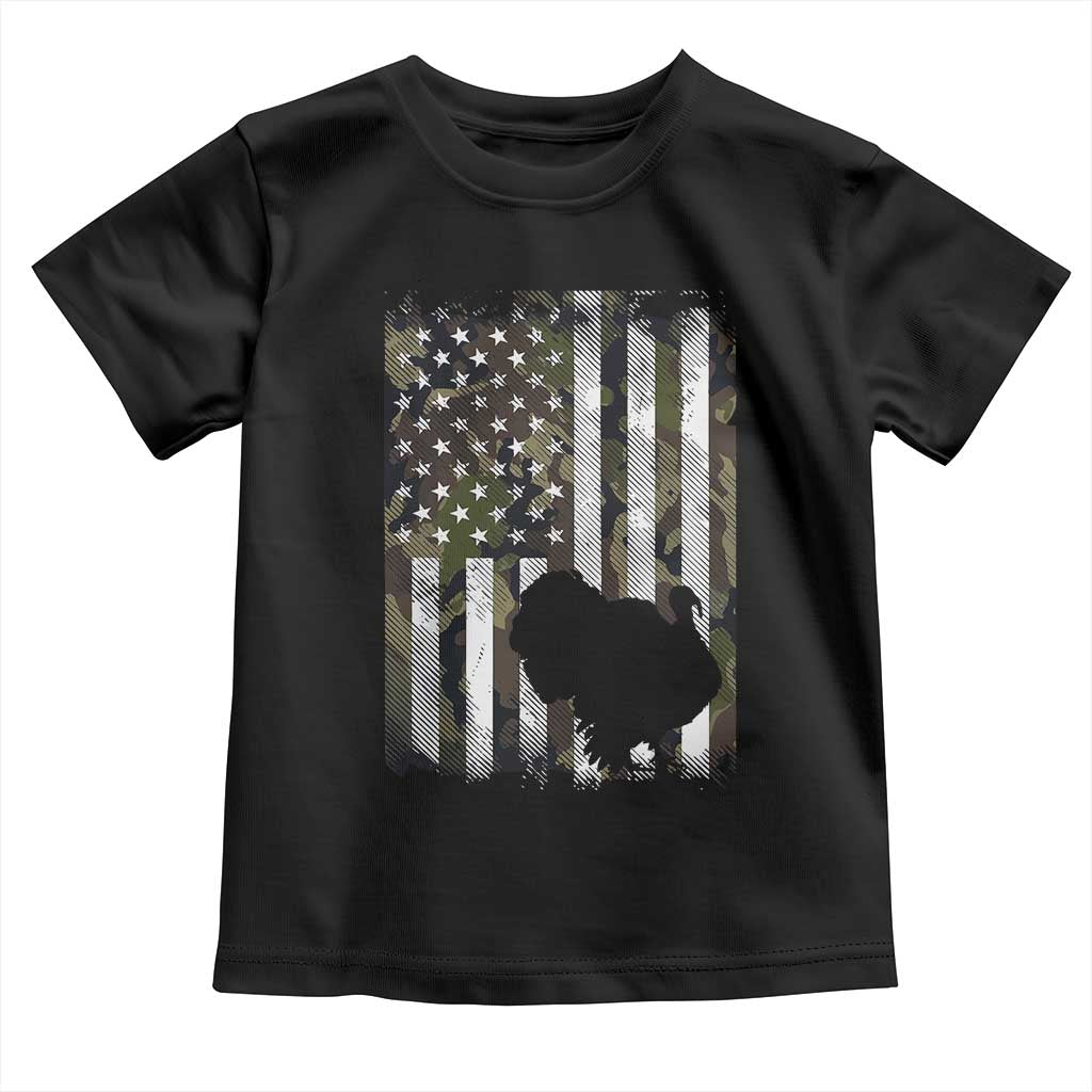 Turkey Hunting Camo US American Flag Thanksgiving Toddler T Shirt TS11 Black Print Your Wear