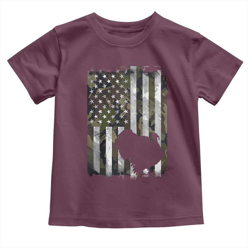 Turkey Hunting Camo US American Flag Thanksgiving Toddler T Shirt TS11 Maroon Print Your Wear