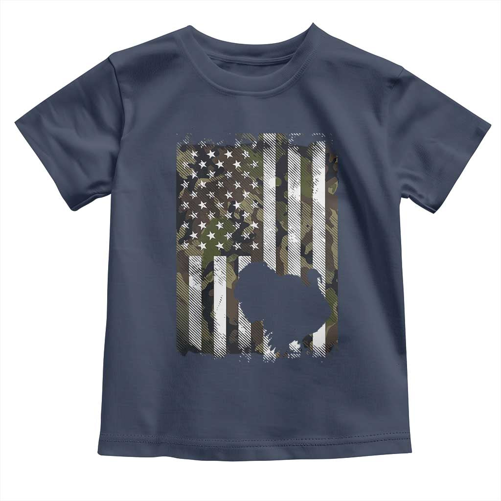 Turkey Hunting Camo US American Flag Thanksgiving Toddler T Shirt TS11 Navy Print Your Wear
