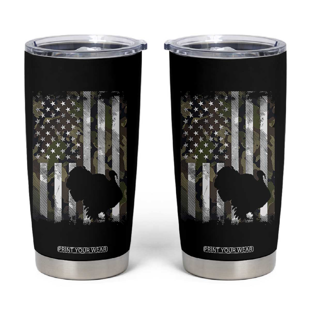 Turkey Hunting Camo US American Flag Thanksgiving Tumbler Cup TS11 Black Print Your Wear