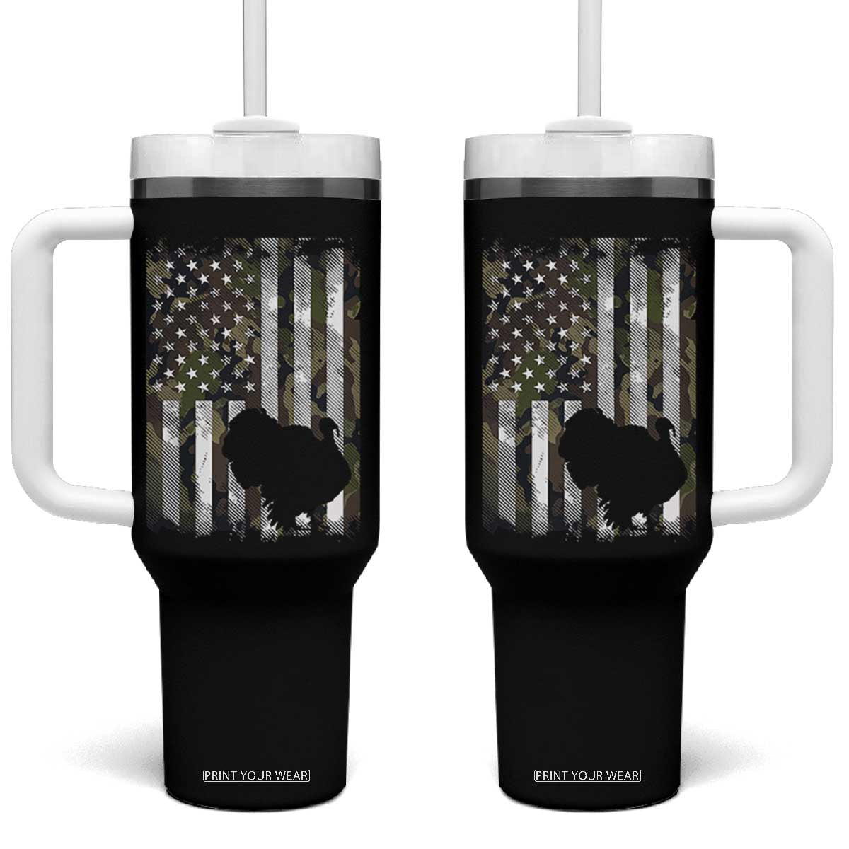 Turkey Hunting Camo US American Flag Thanksgiving Tumbler With Handle TS11 One Size: 40 oz Black Print Your Wear