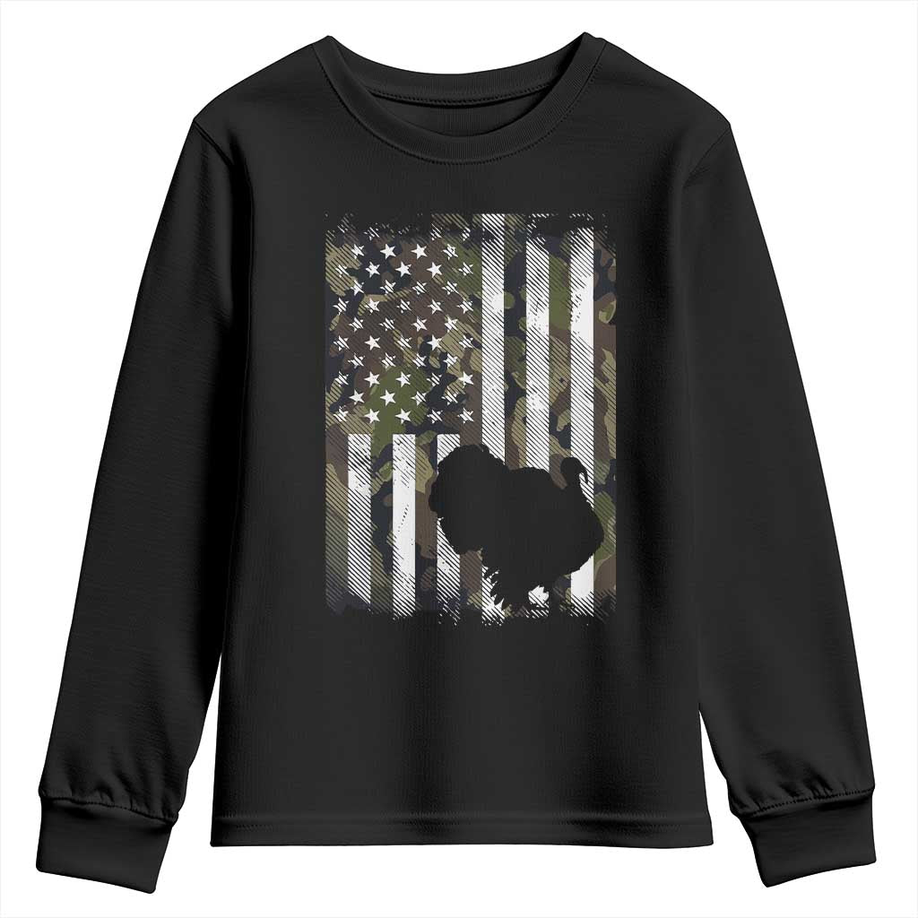 Turkey Hunting Camo US American Flag Thanksgiving Youth Sweatshirt TS11 Black Print Your Wear