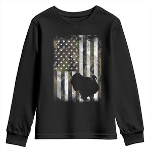 Turkey Hunting Camo US American Flag Thanksgiving Youth Sweatshirt TS11 Black Print Your Wear