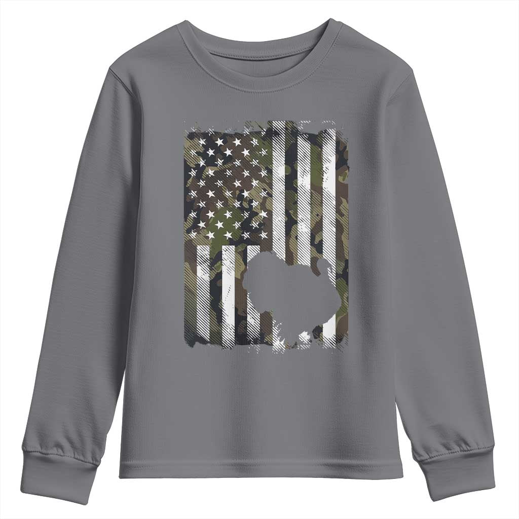 Turkey Hunting Camo US American Flag Thanksgiving Youth Sweatshirt TS11 Charcoal Print Your Wear