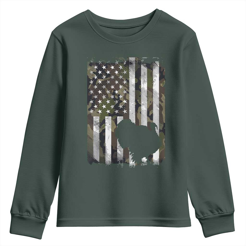 Turkey Hunting Camo US American Flag Thanksgiving Youth Sweatshirt TS11 Dark Forest Green Print Your Wear