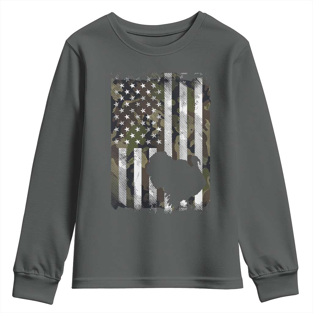 Turkey Hunting Camo US American Flag Thanksgiving Youth Sweatshirt TS11 Dark Heather Print Your Wear
