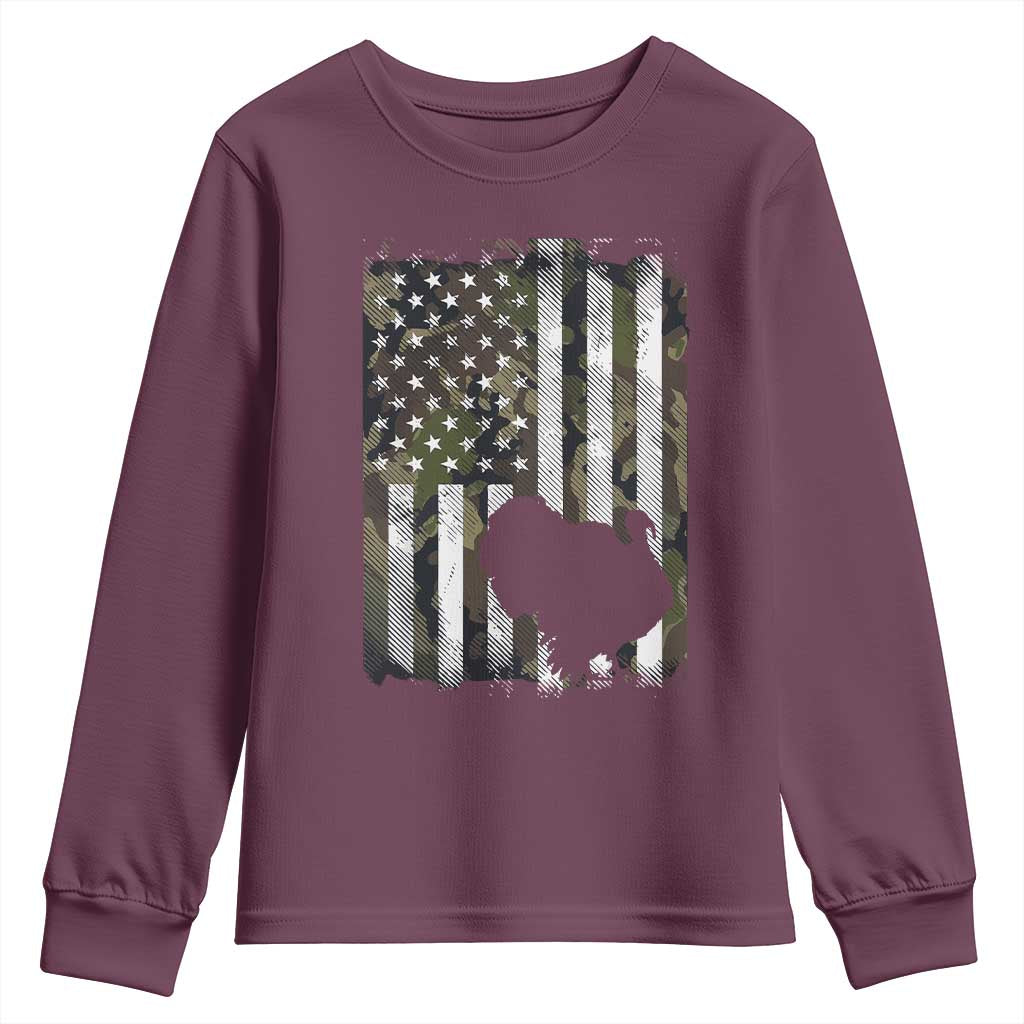 Turkey Hunting Camo US American Flag Thanksgiving Youth Sweatshirt TS11 Maroon Print Your Wear
