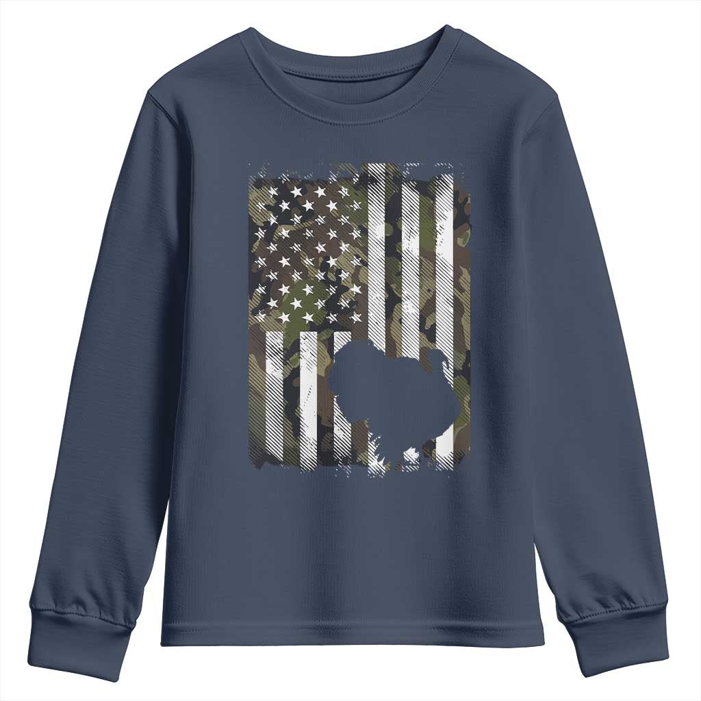 Turkey Hunting Camo US American Flag Thanksgiving Youth Sweatshirt TS11 Navy Print Your Wear