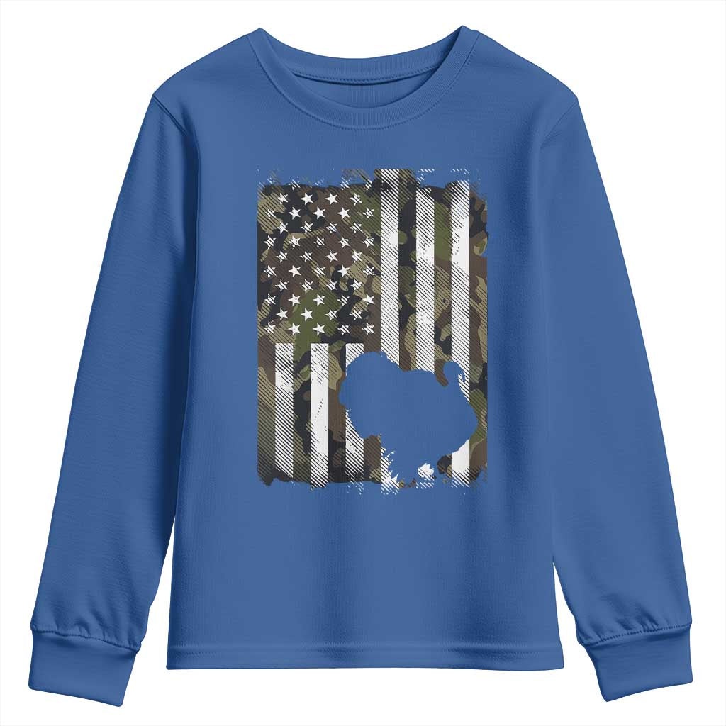 Turkey Hunting Camo US American Flag Thanksgiving Youth Sweatshirt TS11 Royal Blue Print Your Wear