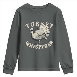 Funny Turkey Whisperer Youth Sweatshirt Thanksgiving Turkey Hunting Season TS11 Dark Heather Print Your Wear