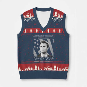 Charlie Kirk V-Neck Knit Sweater Vest The Greatness Of Our Nation Lies In The Power And Potential Of Its Individuals TS11 Navy Red Print Your Wear